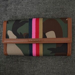 Chic Camouflage Wallet with Pink and Tan Accents